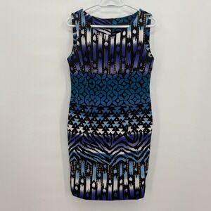 Connected Petite Sleeveless‎ Geometric Ikat Sheath Dress Blue Purple 10P